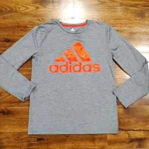 Boys Adidas gray & orange logo long sleeve shirt size L (14/16)
